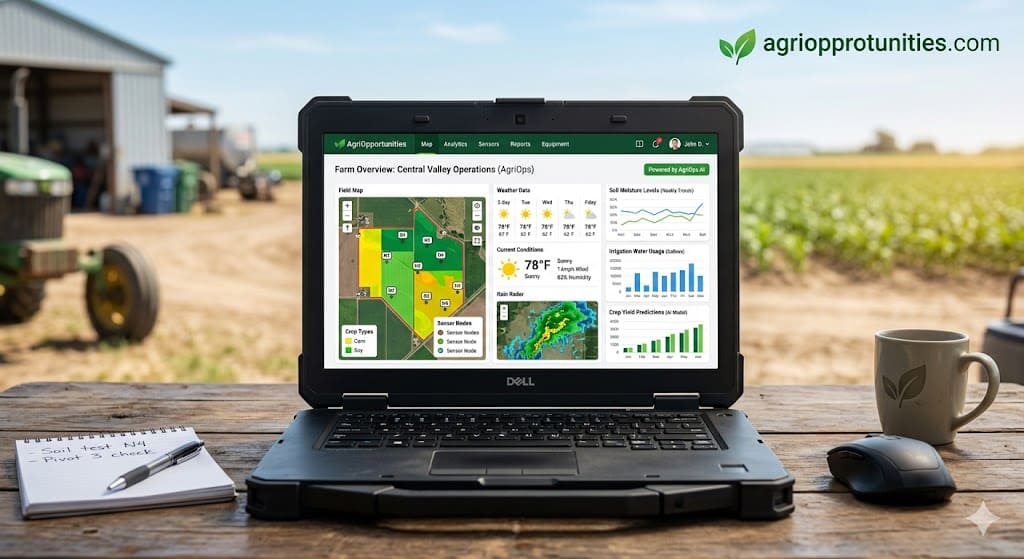 Farm management software powered by AI as part of modern agriculture techniques