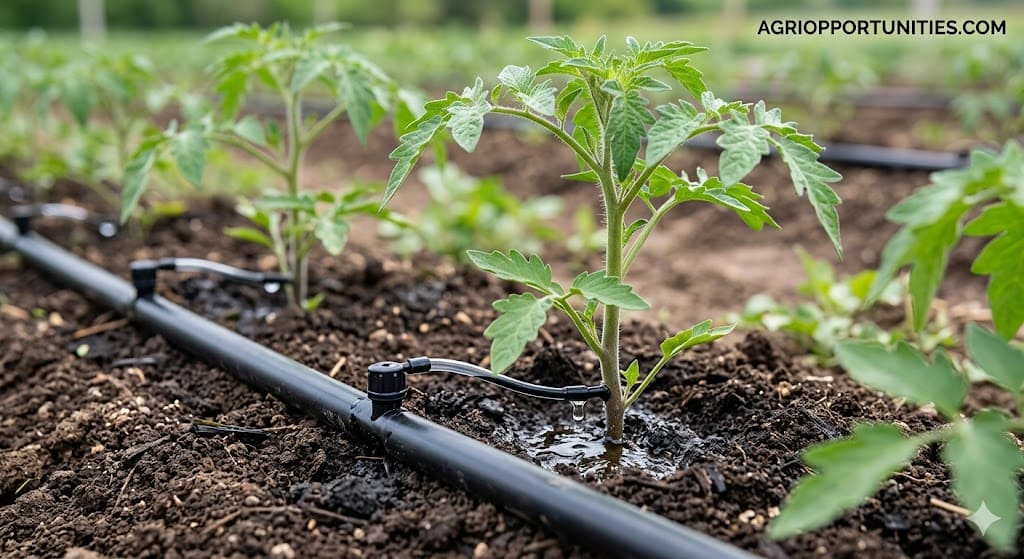 Drip irrigation system demonstrating modern agriculture techniques for water efficiency