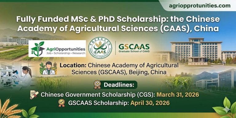 Fully Funded MSc & PhD Scholarship: the Chinese Academy of Agricultural Sciences (CAAS), China