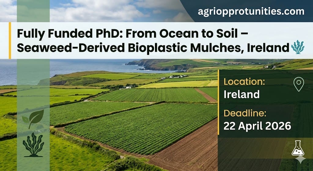 Fully Funded PhD: From Ocean to Soil – Seaweed-Derived Bioplastic Mulches, Ireland