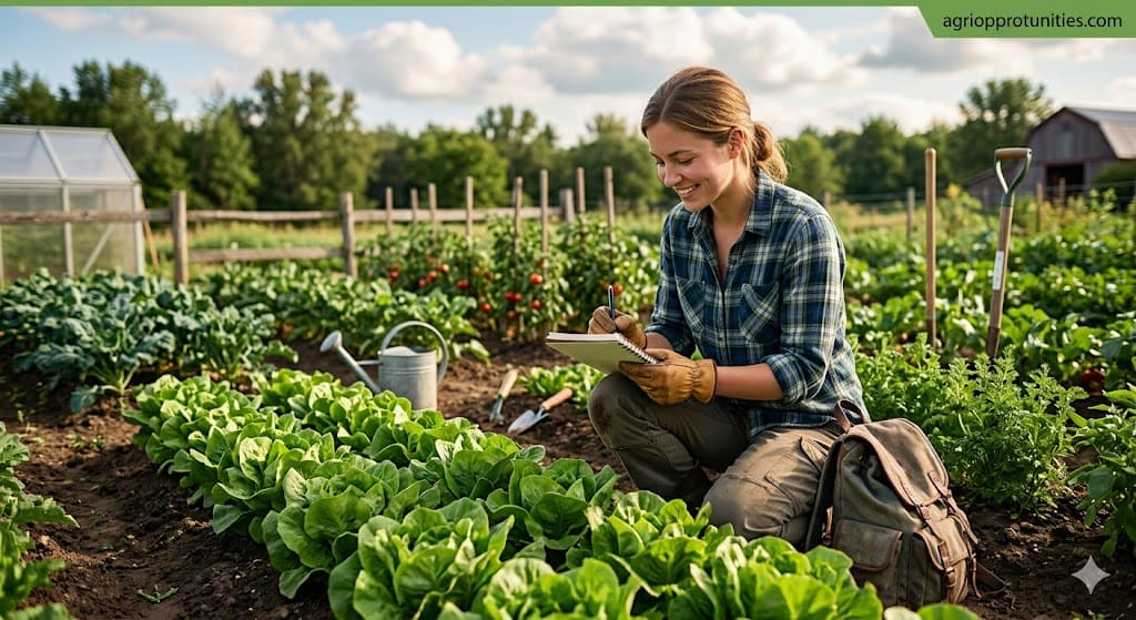 Beginner farmer learning modern agriculture techniques step by step