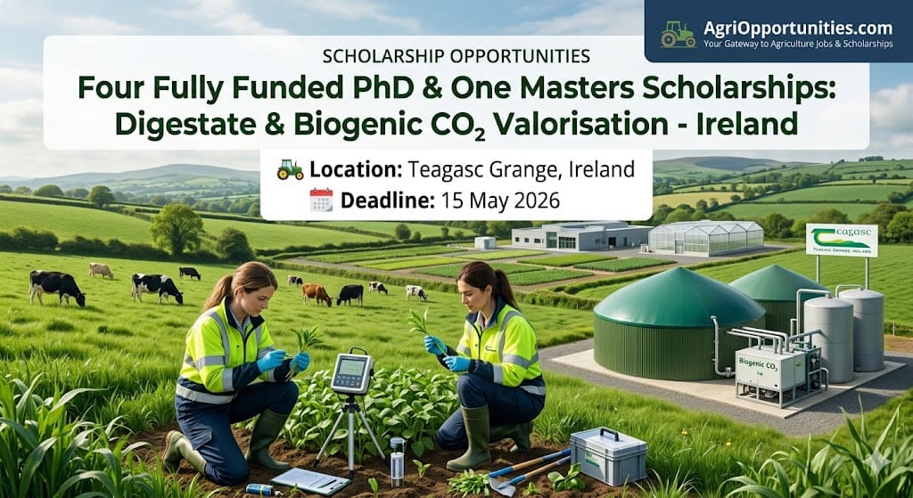Four Fully Funded PhD & One Masters Scholarships: Digestate & Biogenic CO₂ Valorisation - Ireland