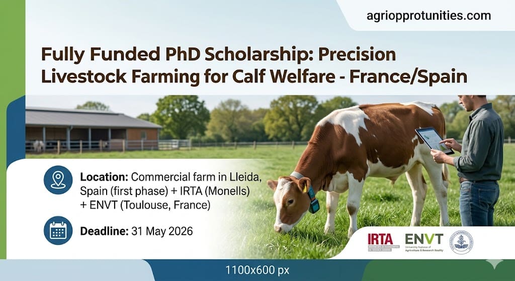 Fully Funded PhD Scholarship: Precision Livestock Farming for Calf Welfare - France/Spain