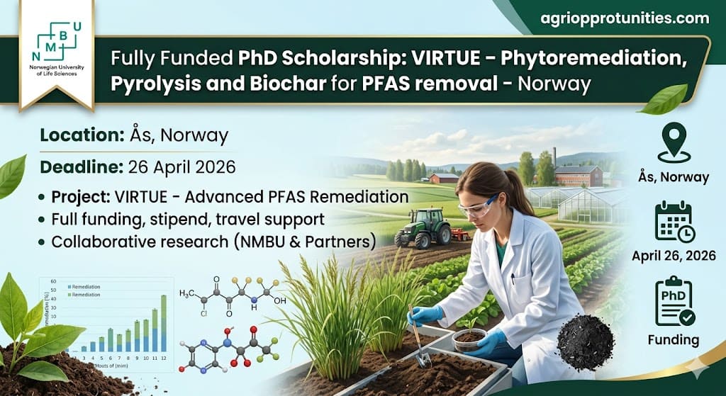 Fully Funded PhD Scholarship: VIRTUE – Phytoremediation, Pyrolysis and Biochar for PFAS removal - Norway