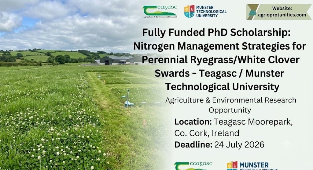 Fully Funded PhD Scholarship: Nitrogen Management Strategies for Perennial Ryegrass/White Clover Swards - Teagasc / Munster Technological University