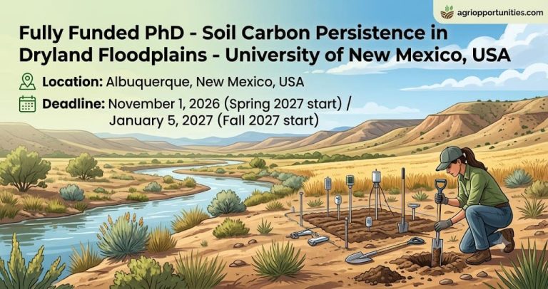 Fully Funded PhD - Soil Carbon Persistence in Dryland Floodplains - University of New Mexico, USA