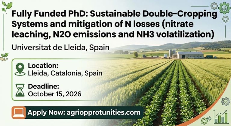 Fully Funded PhD: Sustainable Double-Cropping Systems and mitigation of N losses (nitrate leaching, N2O emissions and NH3 volatilization) - Universitat de Lleida, Spain