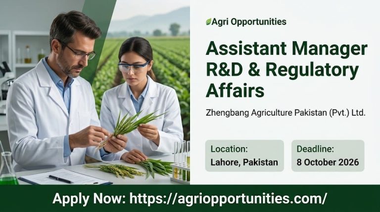 Assistant Manager R&D & Regulatory Affairs - Zhengbang Agriculture Pakistan (Pvt.) Ltd.