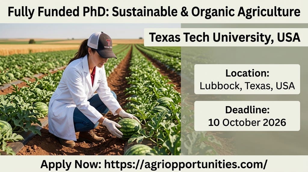 Fully Funded PhD: Sustainable & Organic Agriculture - Texas Tech University, USA