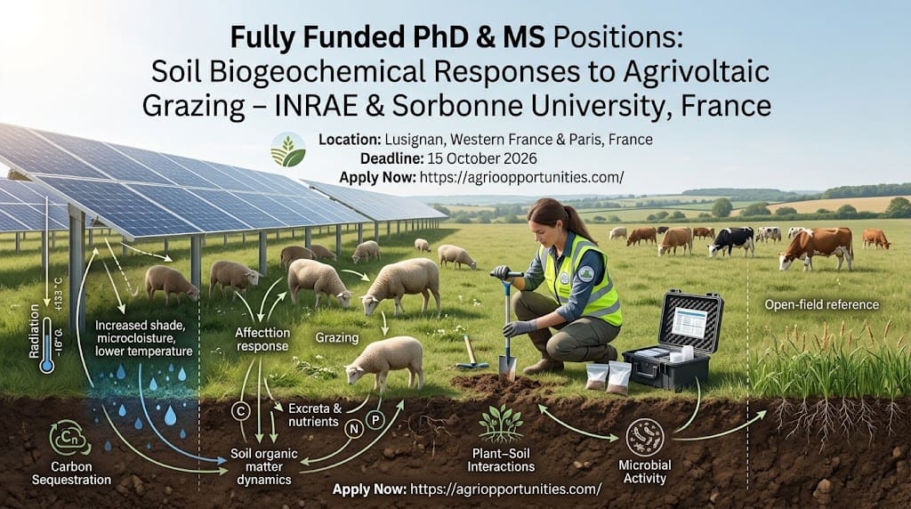 Fully Funded PhD & MS Positions: Soil Biogeochemical Responses to Agrivoltaic Grazing - INRAE & Sorbonne University, France
